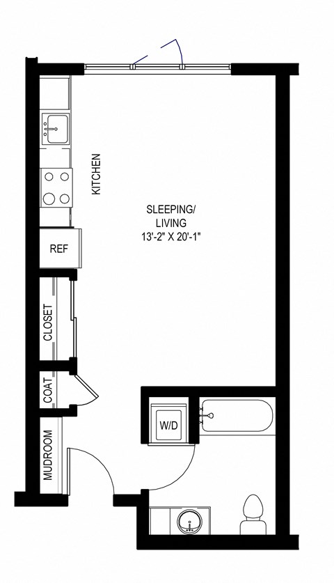 Floor plan for studio, 1 bath, 473 sqft